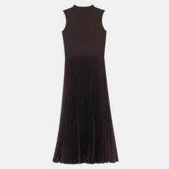 Theory Pleated Combo Dress In Textured Satin-Women Dresses