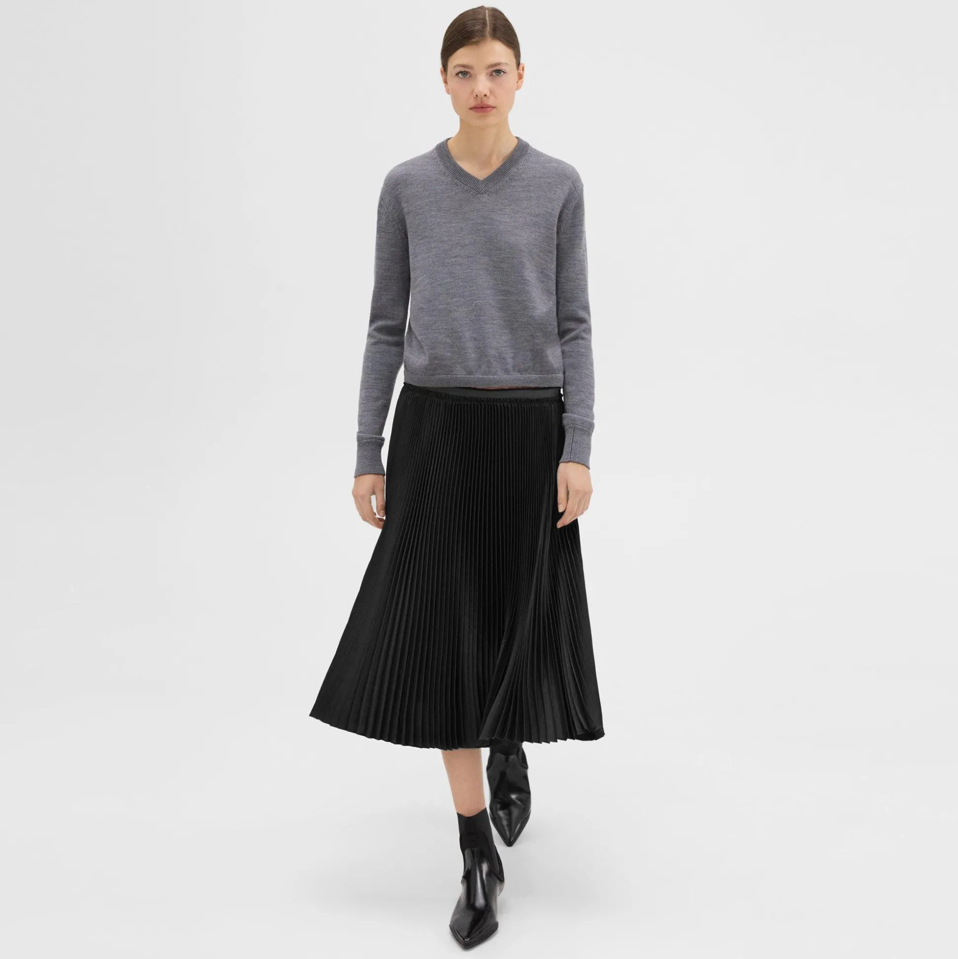 Theory Pleated Crinkle Twill Skirt-Women Skirts