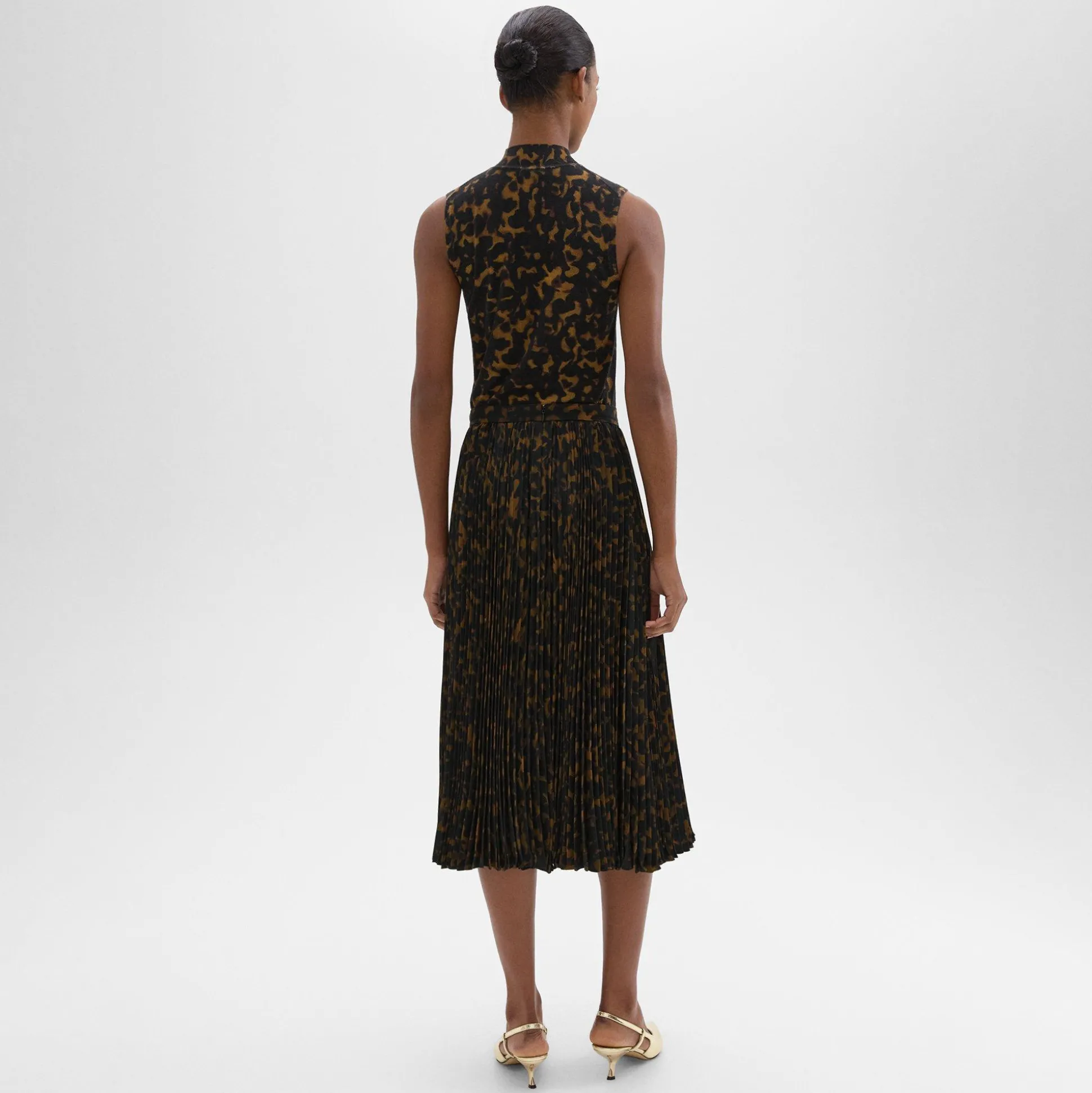 Theory Pleated Midi Skirt In Tortoiseshell Printed Georgette-Women Skirts