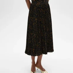 Theory Pleated Midi Skirt In Tortoiseshell Printed Georgette-Women Skirts