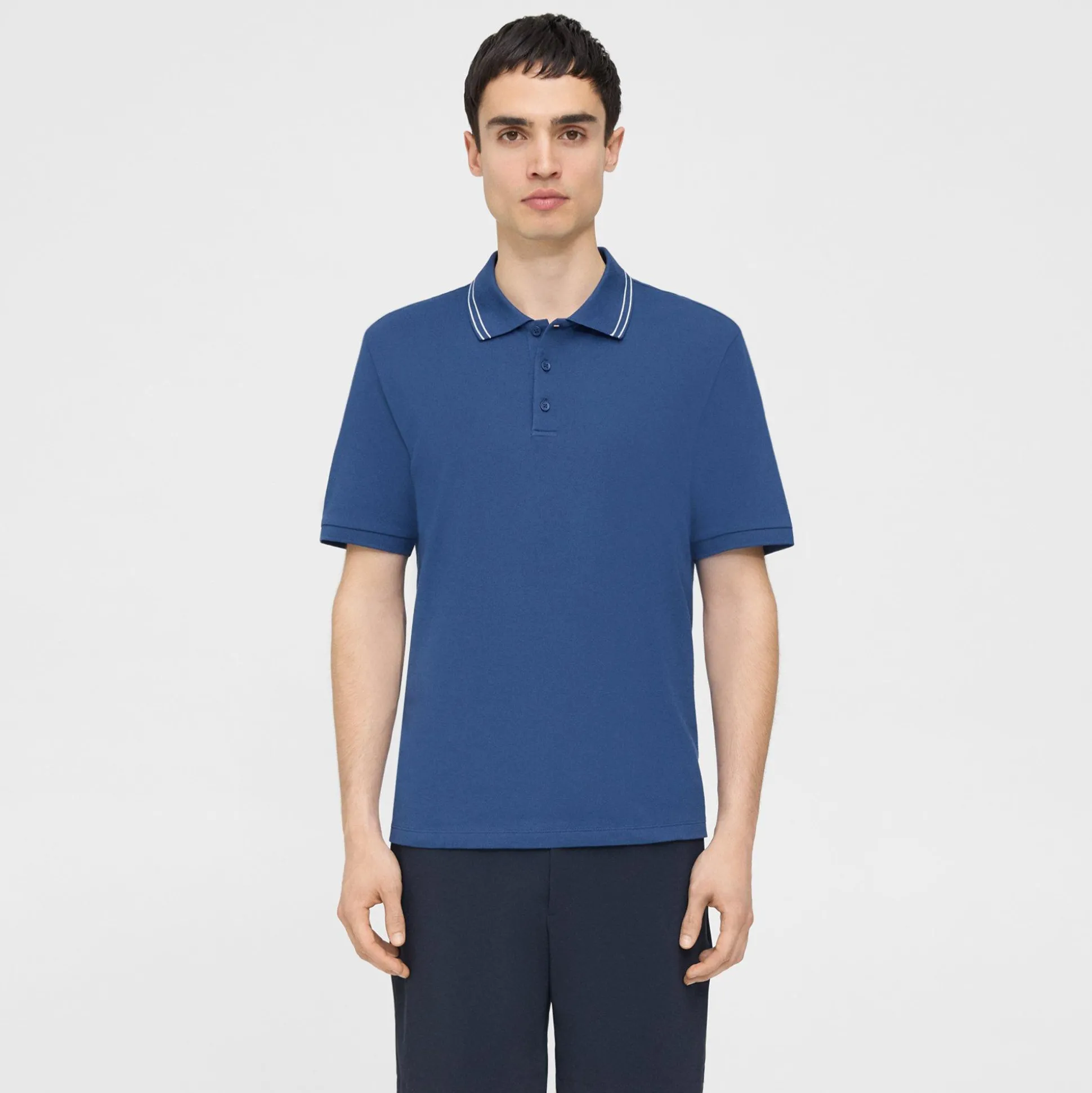 Theory Precise Polo Shirt In Striped Cotton Pique-Men T-shirts + Polos