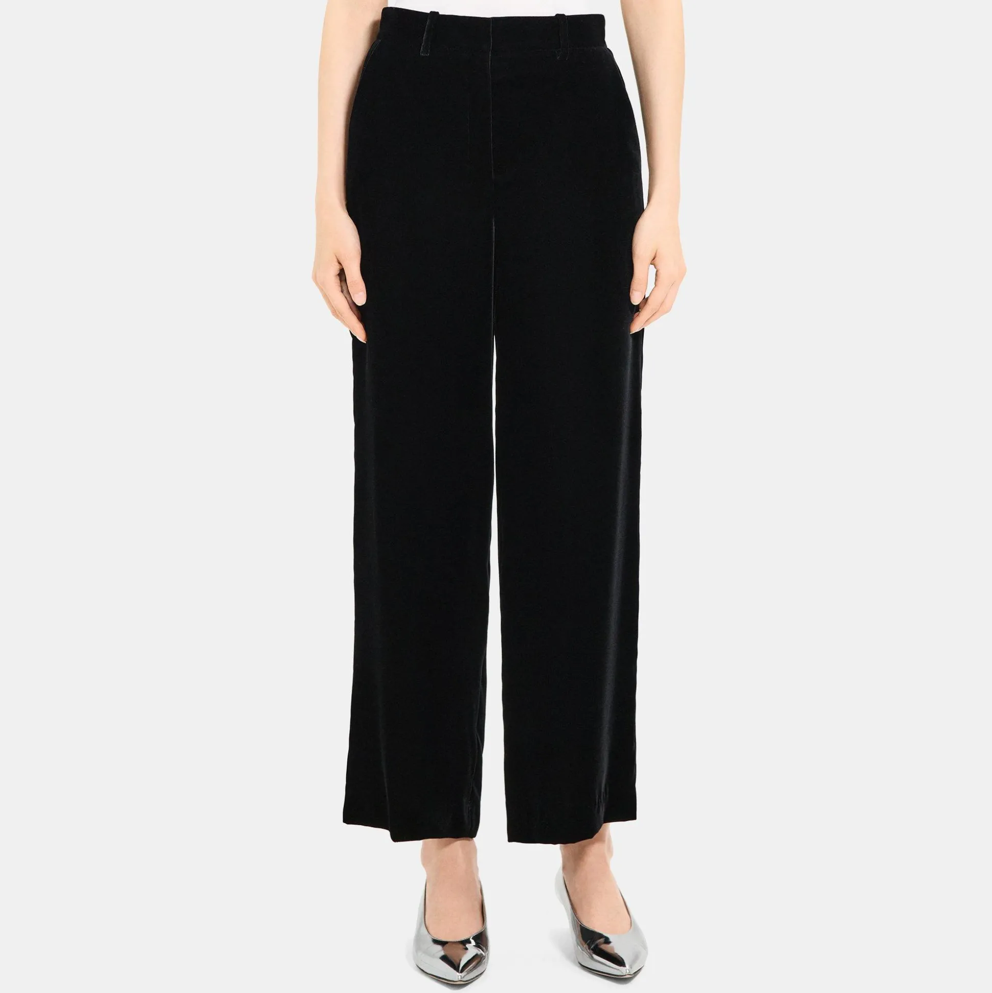 Theory Relaxed Straight Pant In Stretch Velvet-Women Suits|Pants