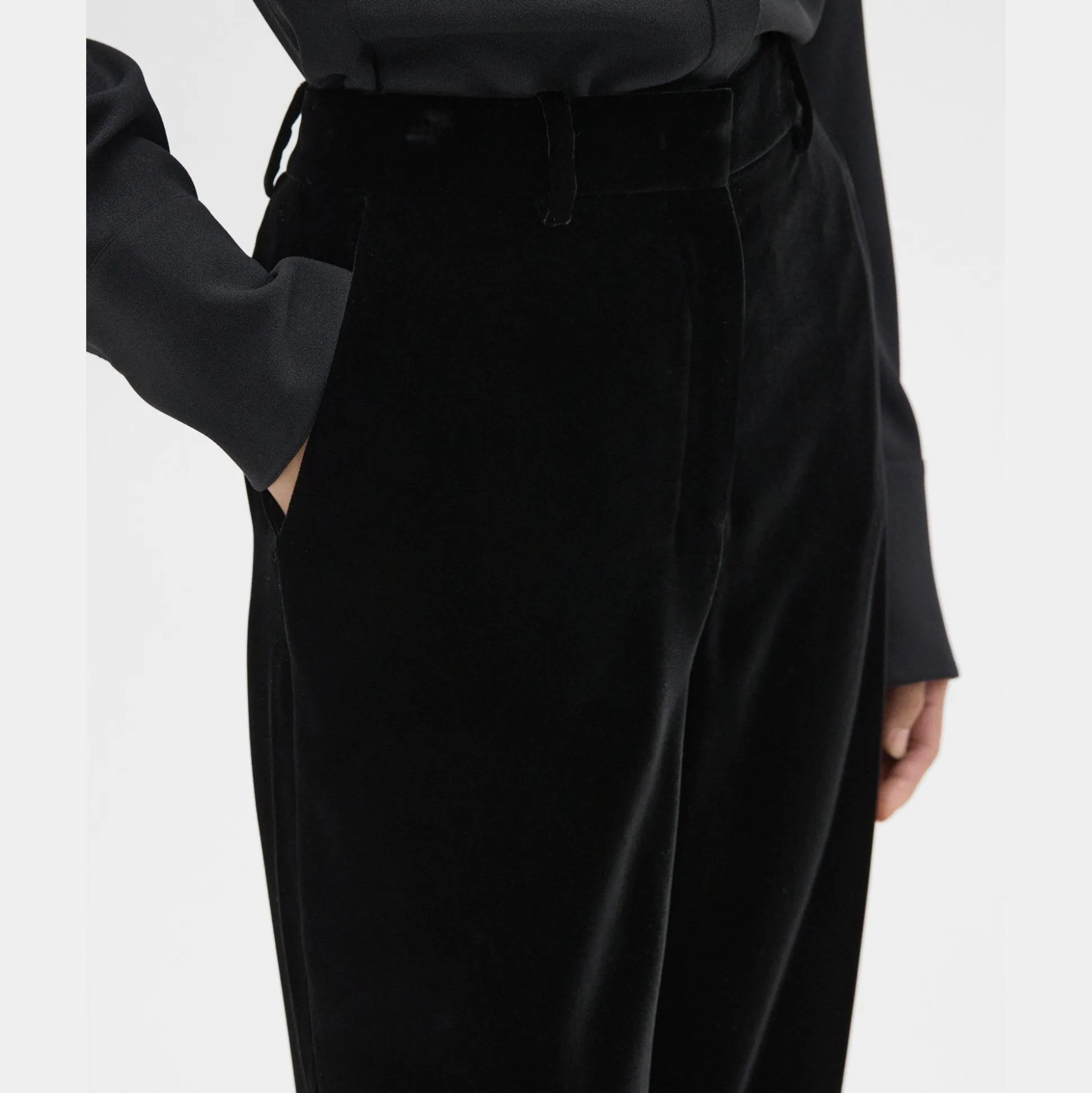Theory Relaxed Straight Pant In Stretch Velvet-Women Suits|Pants