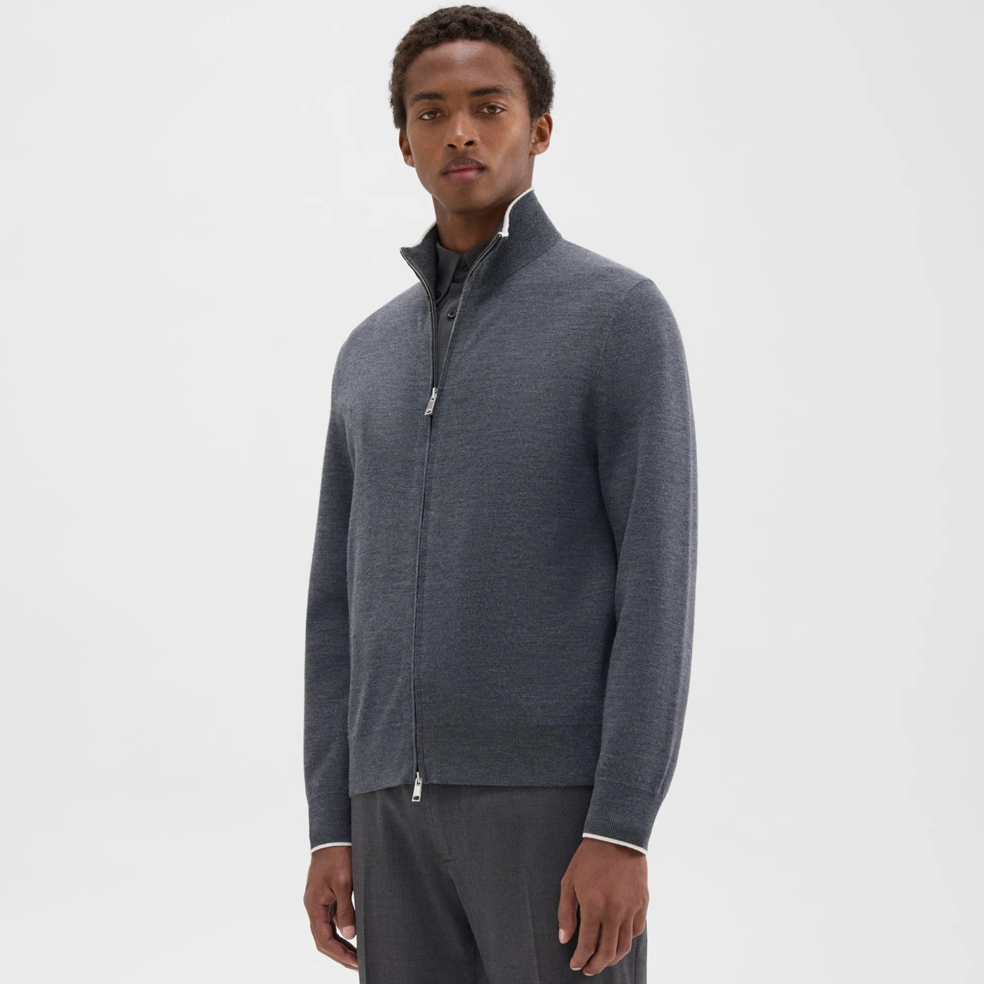 Theory Remi Zip Cardigan In Regal Wool-Men Sweaters + Cardigans