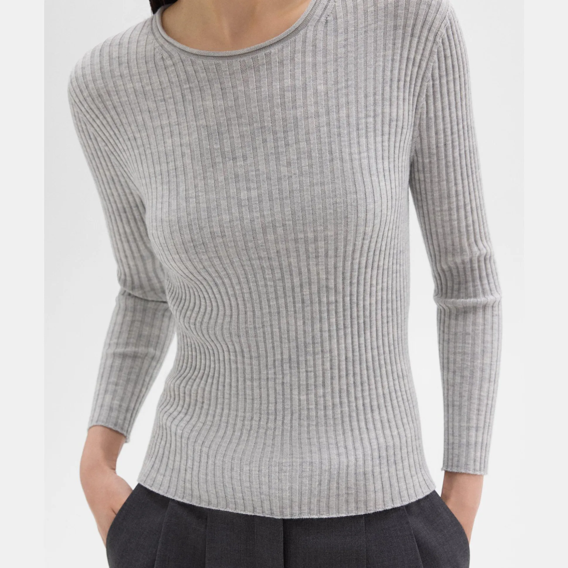 Theory Rib Knit Top In Regal Wool-Women Sweaters + Cardigans