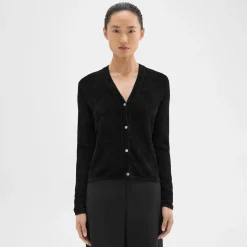 Theory Rib Knit V-Neck Cardigan In Velvet-Women Sweaters + Cardigans