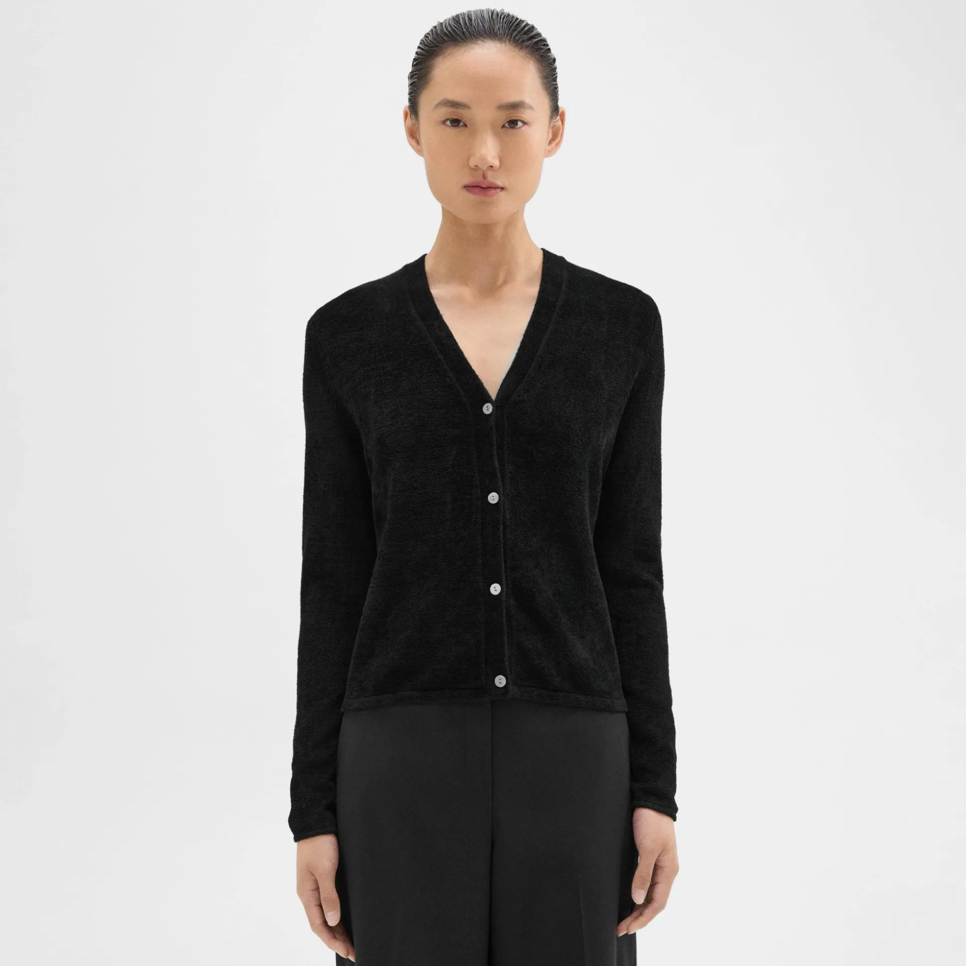 Theory Rib Knit V-Neck Cardigan In Velvet-Women Sweaters + Cardigans