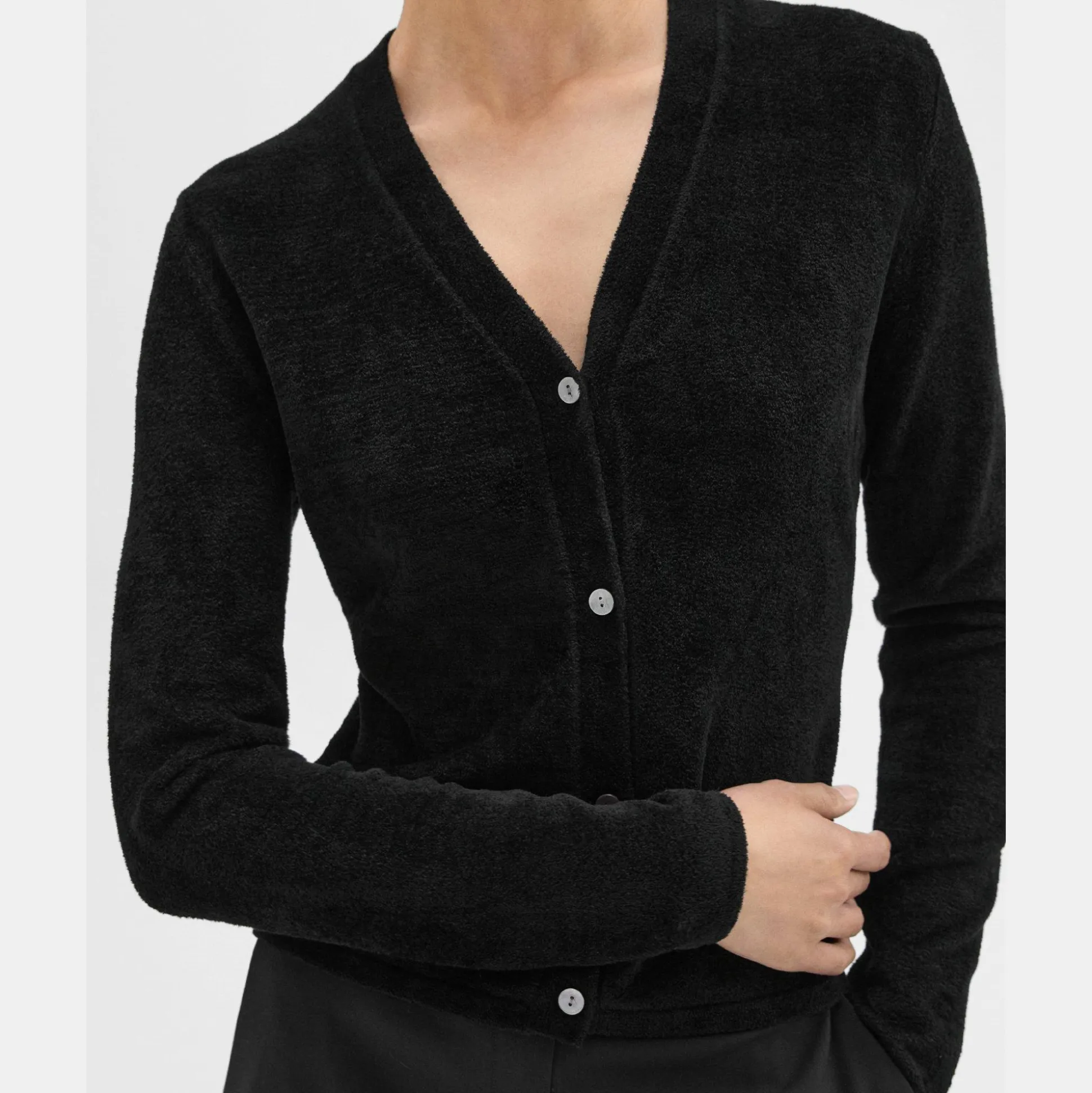 Theory Rib Knit V-Neck Cardigan In Velvet-Women Sweaters + Cardigans