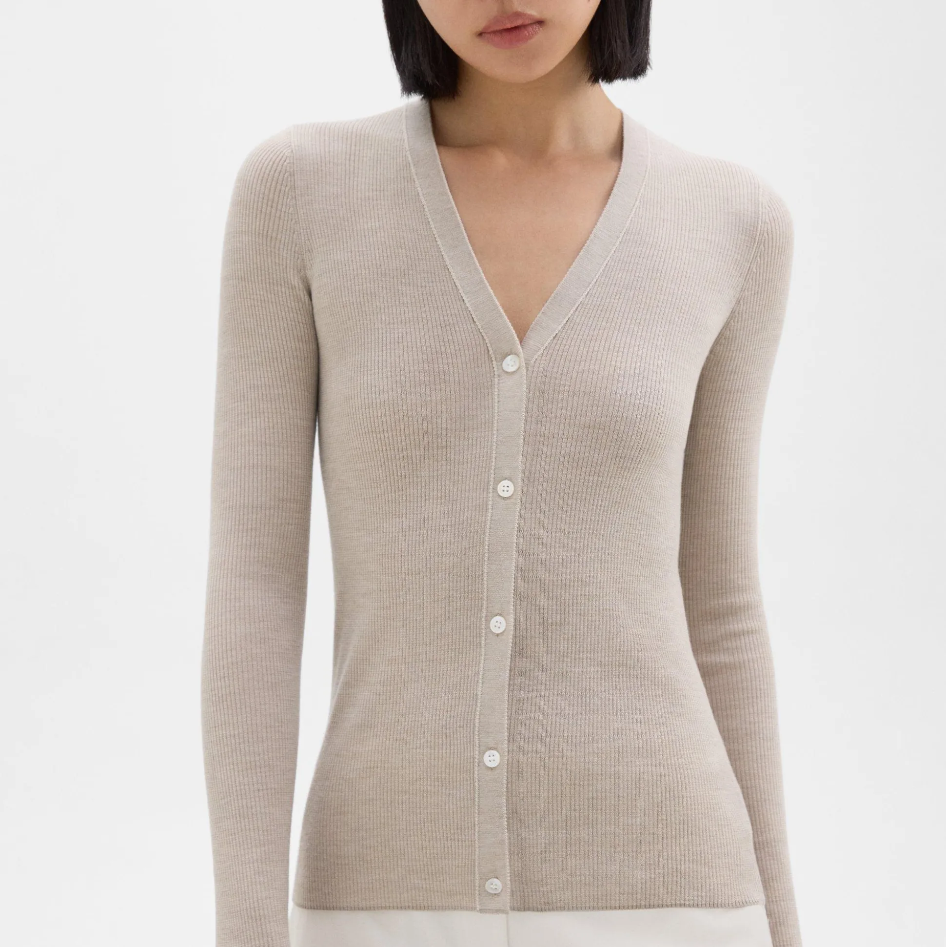Theory Rib Knit V-Neck Cardigan In Regal Wool-Women Sweaters + Cardigans
