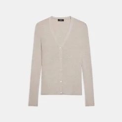 Theory Rib Knit V-Neck Cardigan In Regal Wool-Women Sweaters + Cardigans