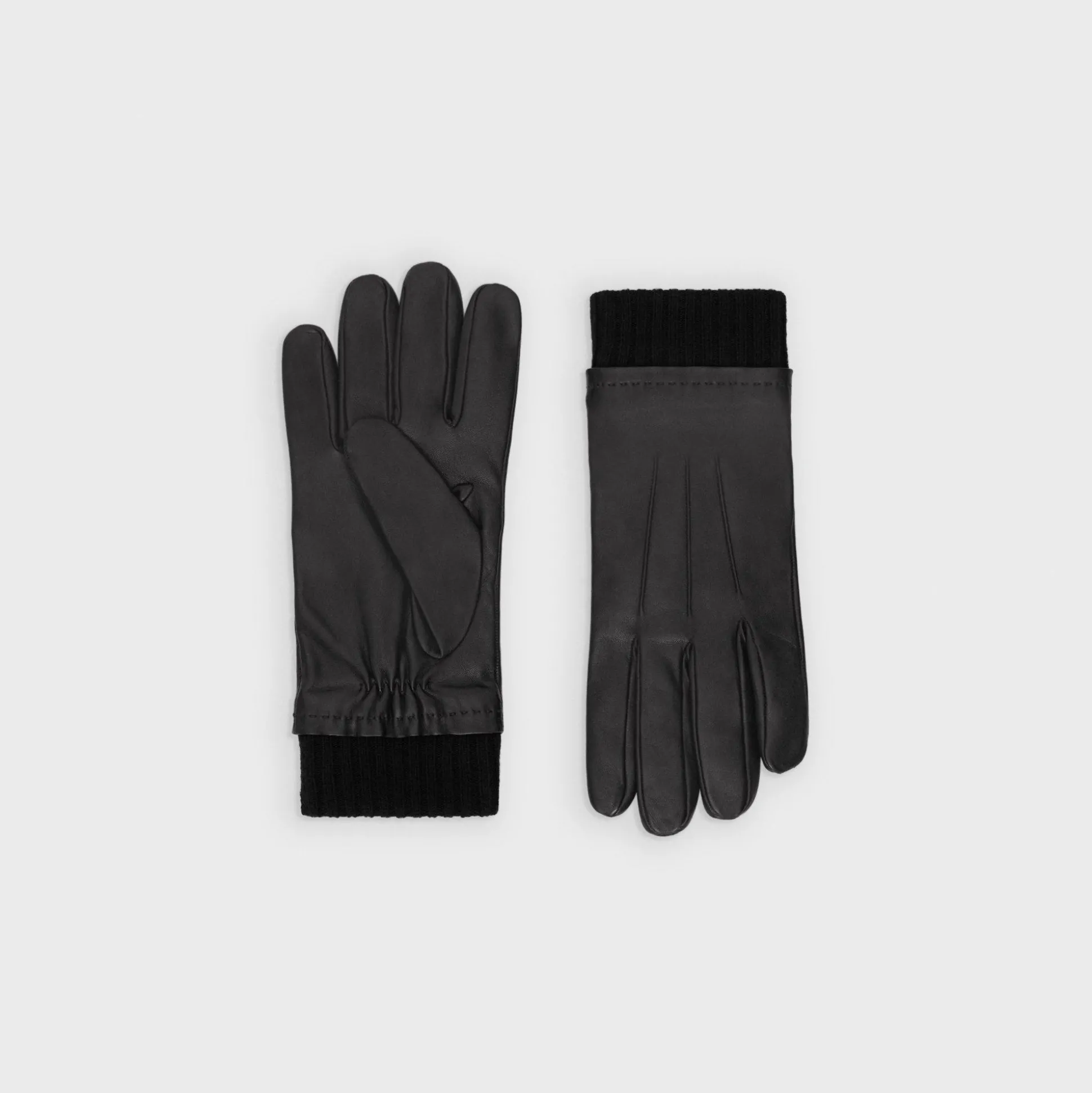 Theory Ribbed Cuff Gloves In Leather-Men Accessories