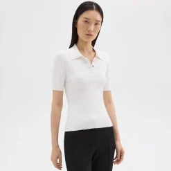 Theory Ribbed Polo In Crepe Knit-Women Sweaters + Cardigans