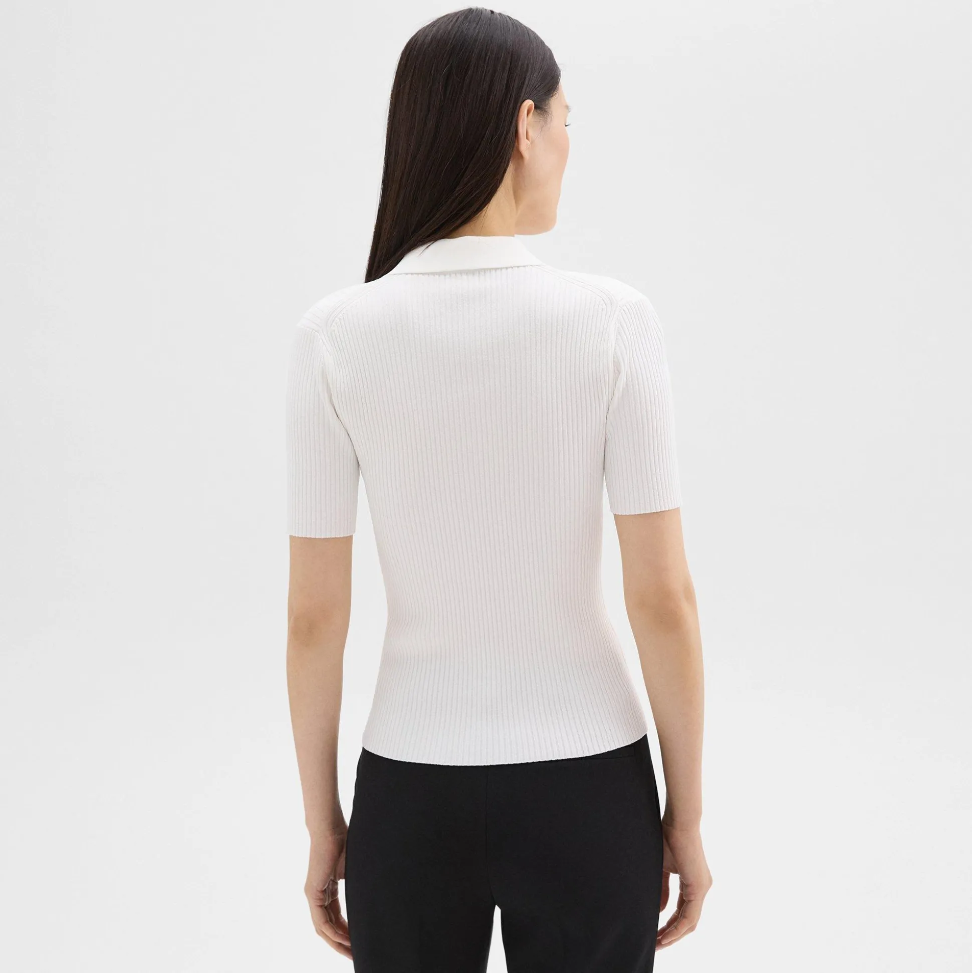 Theory Ribbed Polo In Crepe Knit-Women Sweaters + Cardigans