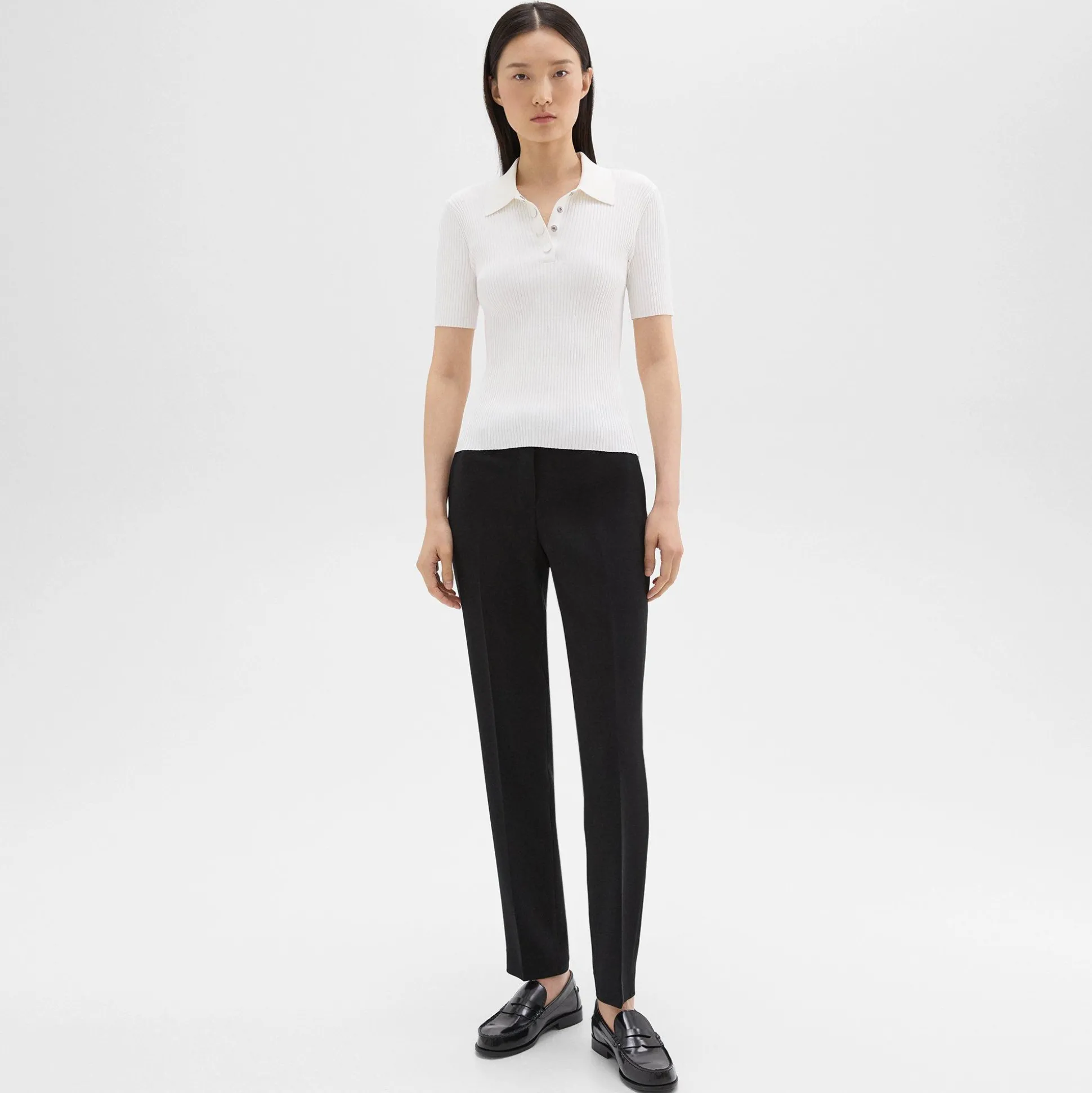 Theory Ribbed Polo In Crepe Knit-Women Sweaters + Cardigans