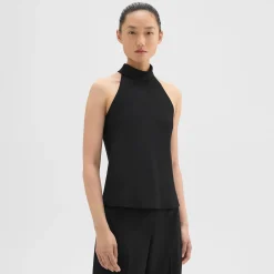 Theory Roll Neck Halter Top In Recycled Georgette-Women Tops