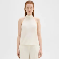 Theory Roll Neck Halter Top In Recycled Georgette-Women Tops
