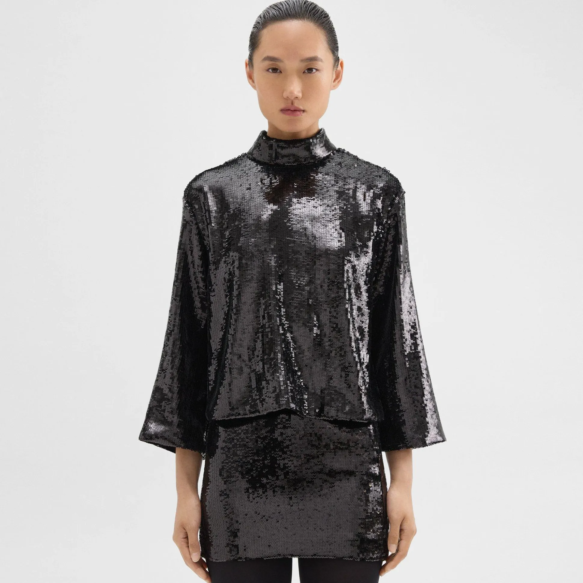 Theory Roll Neck Top In Recycled Sequins-Women Tops