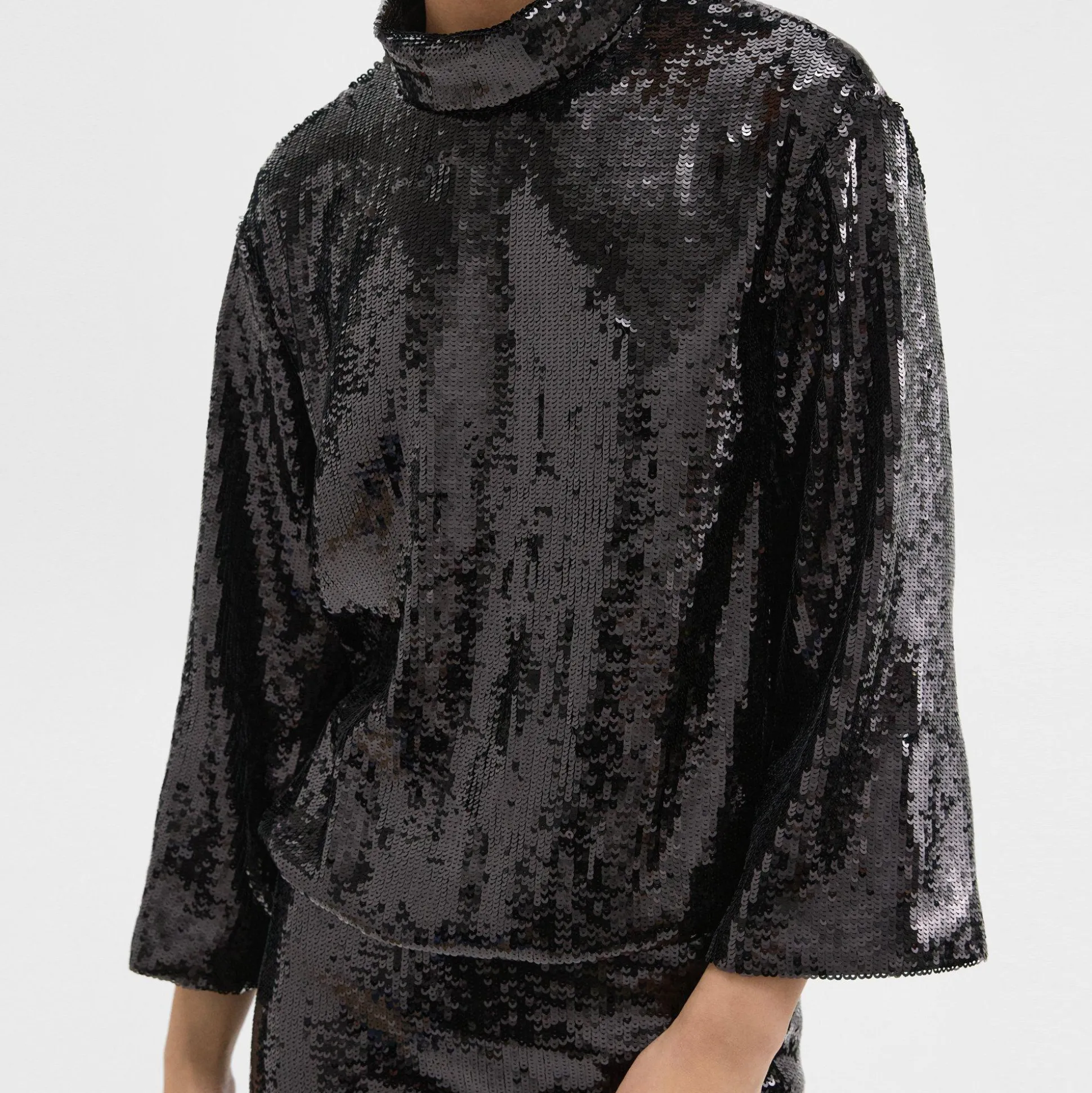 Theory Roll Neck Top In Recycled Sequins-Women Tops