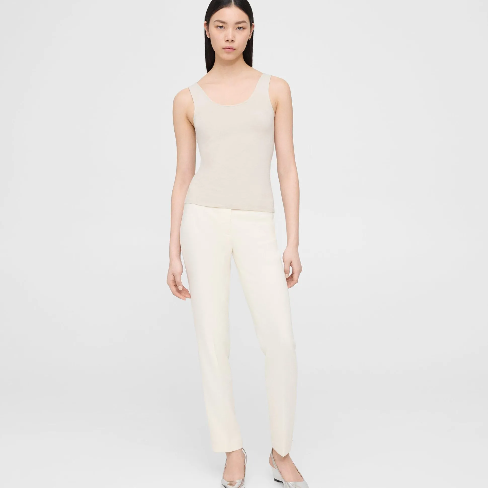 Theory Scoop Neck Tank In Stretch Cotton-Women T-Shirts