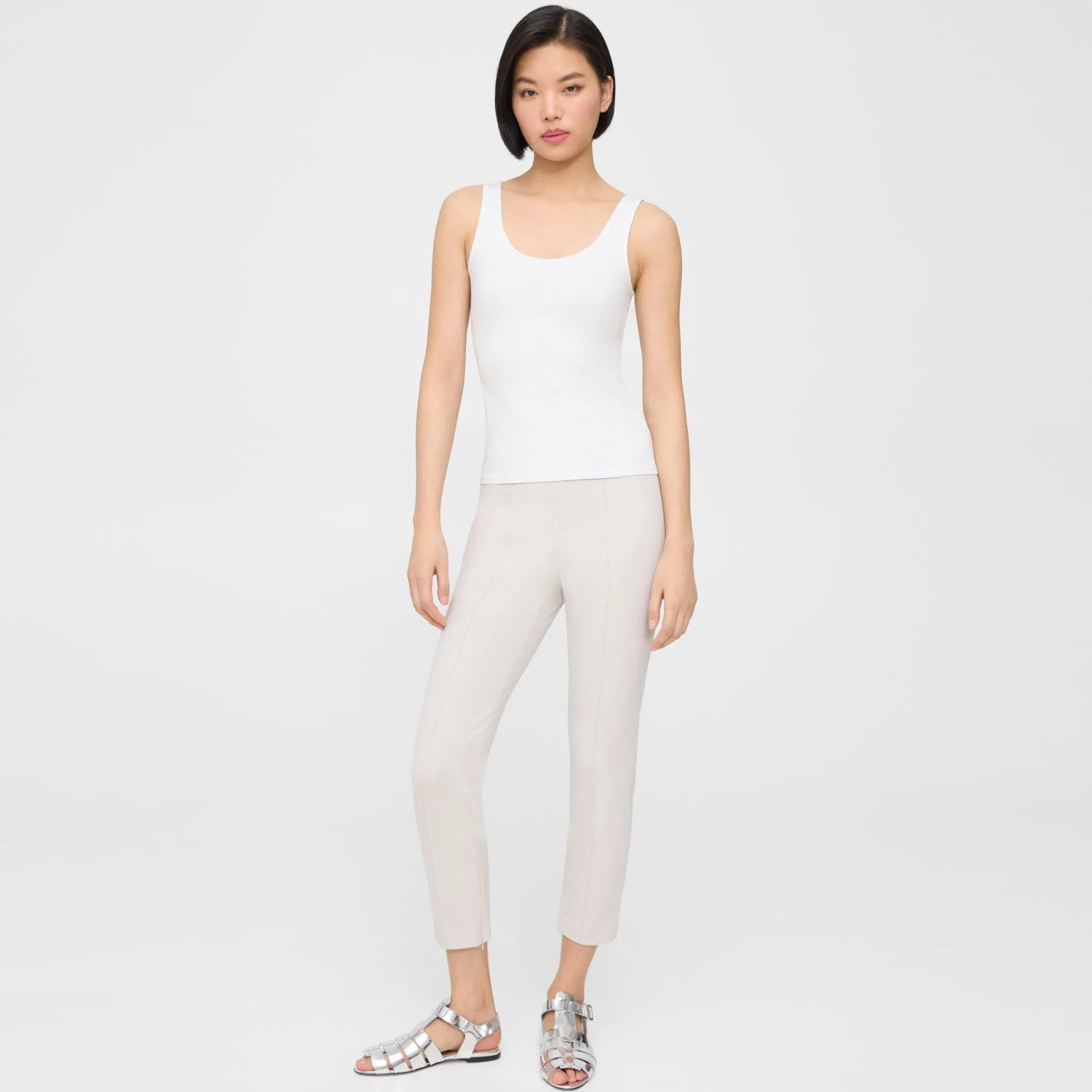 Theory Scoop Neck Tank In Stretch Cotton-Women Tops|T-Shirts