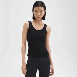 Theory Scoop Neck Tank Top In Rib Knit Viscose-Women T-Shirts