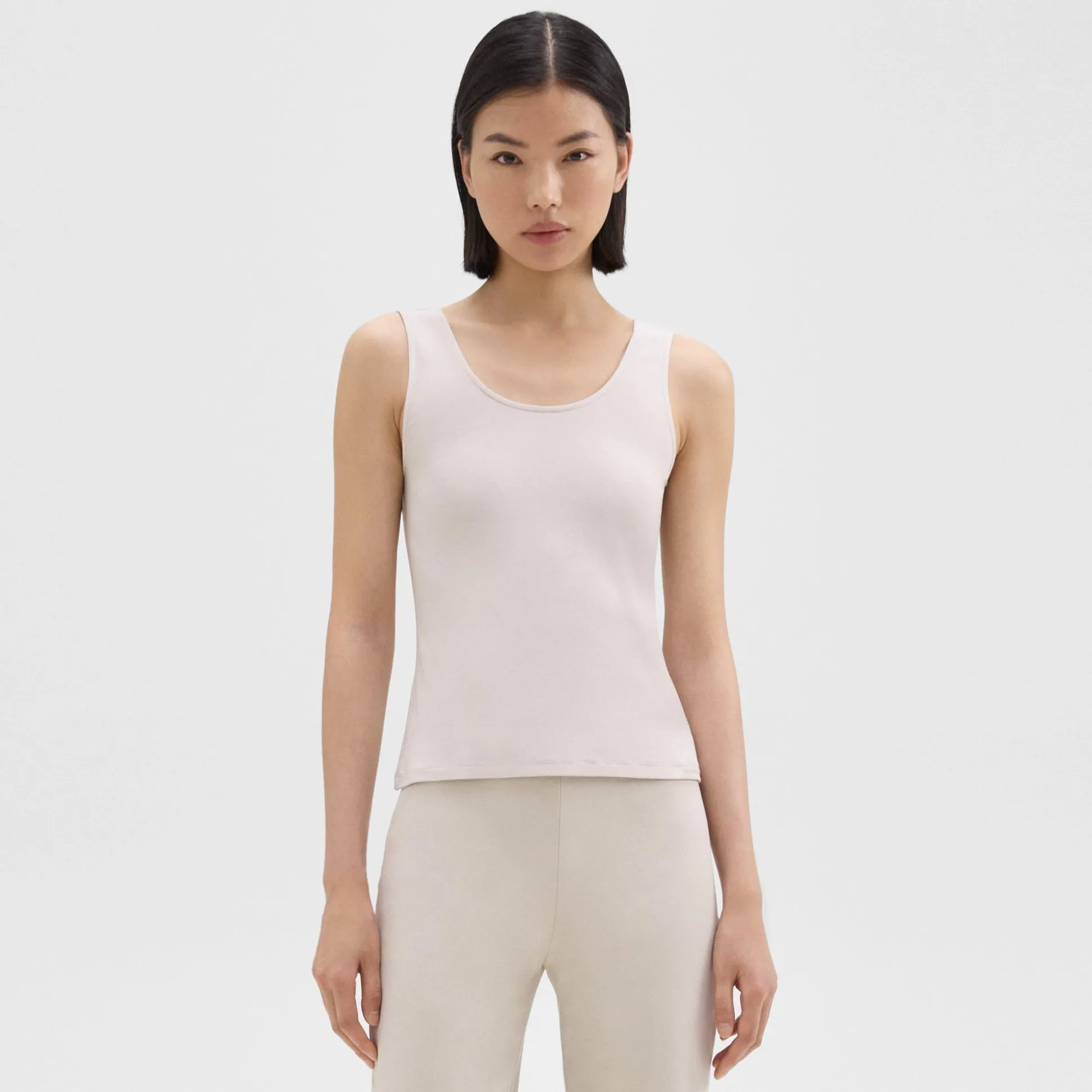 Theory Scoop Neck Tank Top In Rib Knit Viscose-Women T-Shirts