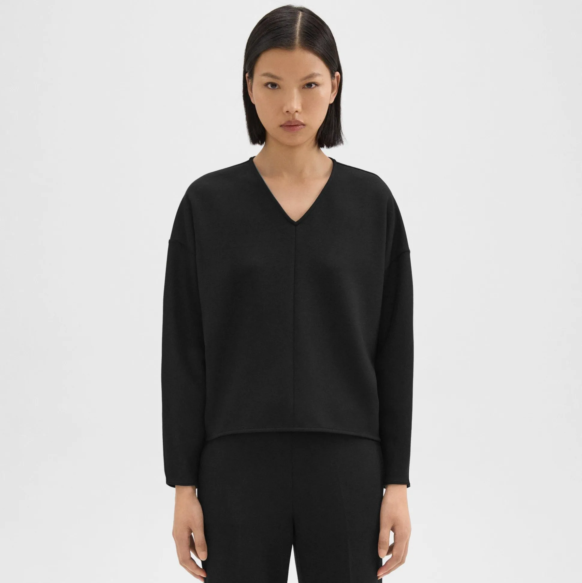 Theory Sculpted V-Neck Top In Double-Knit Jersey-Women Tops|T-Shirts