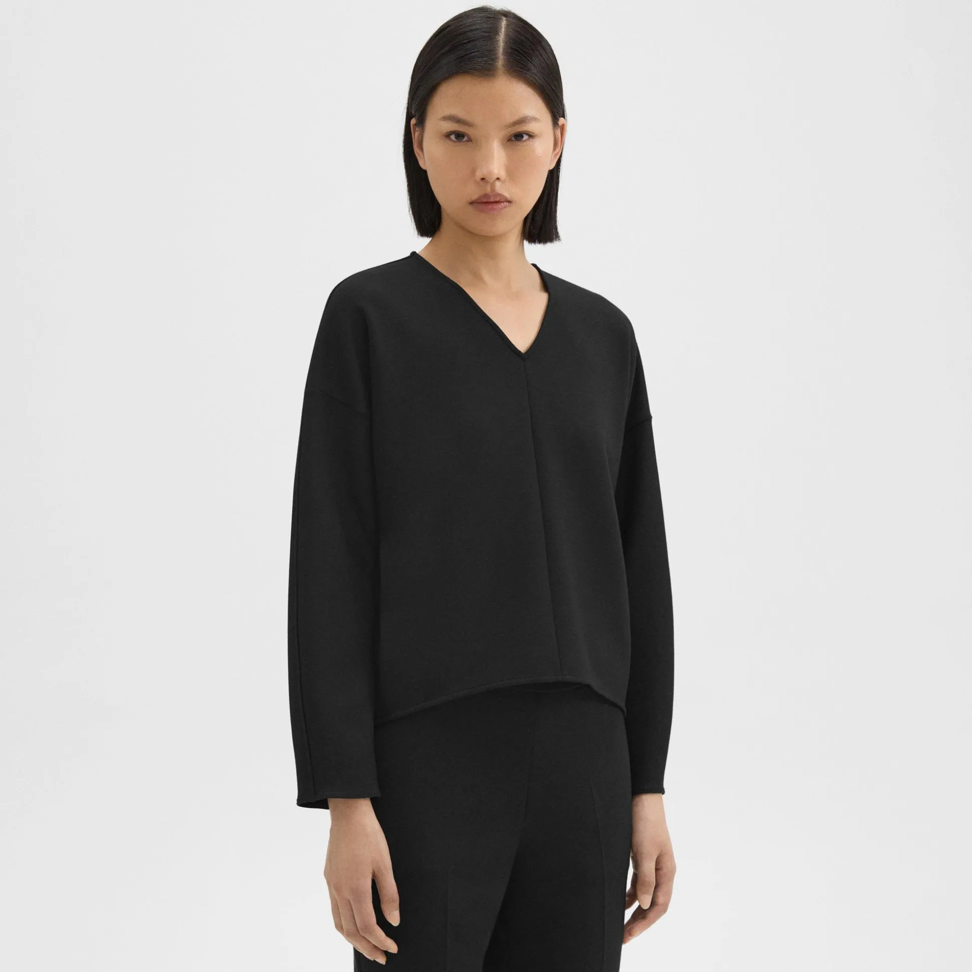 Theory Sculpted V-Neck Top In Double-Knit Jersey-Women Tops|T-Shirts