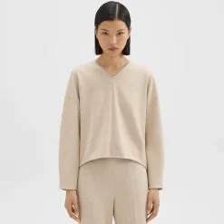 Theory Sculpted V-Neck Top In Double-Knit Jersey-Women Tops|T-Shirts