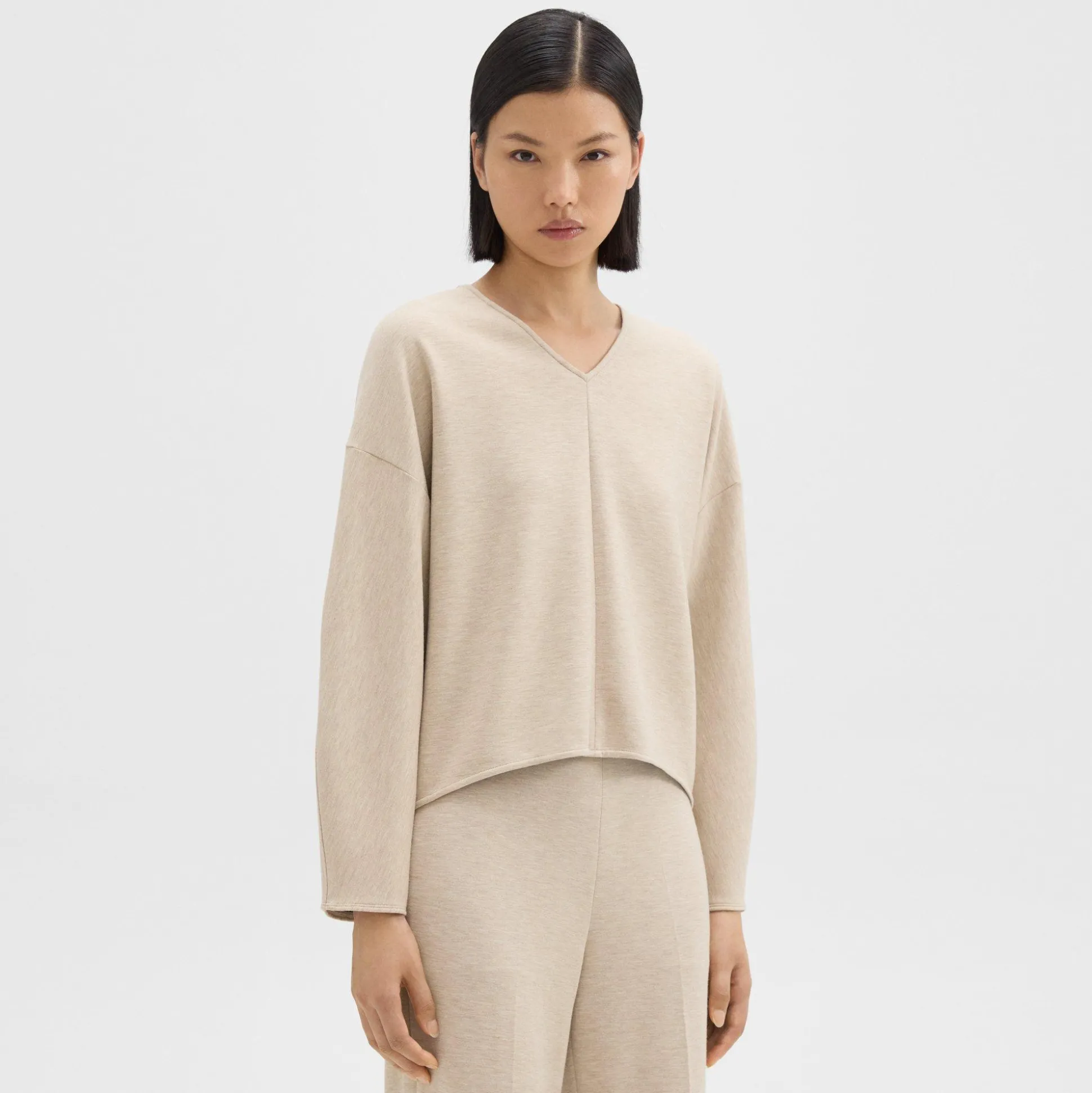 Theory Sculpted V-Neck Top In Double-Knit Jersey-Women Tops|T-Shirts