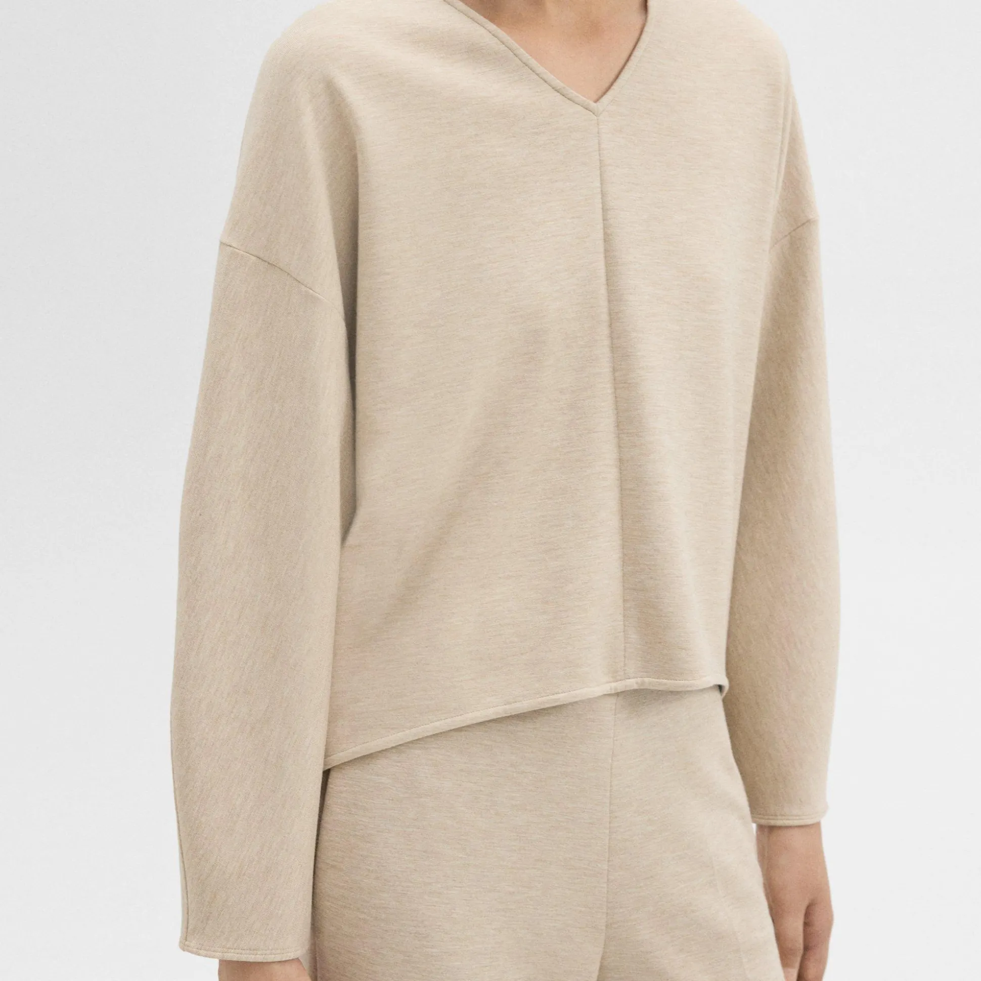 Theory Sculpted V-Neck Top In Double-Knit Jersey-Women Tops|T-Shirts