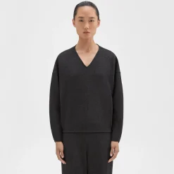 Theory Sculpted V-Neck Top In Double-Knit Jersey-Women Tops|T-Shirts