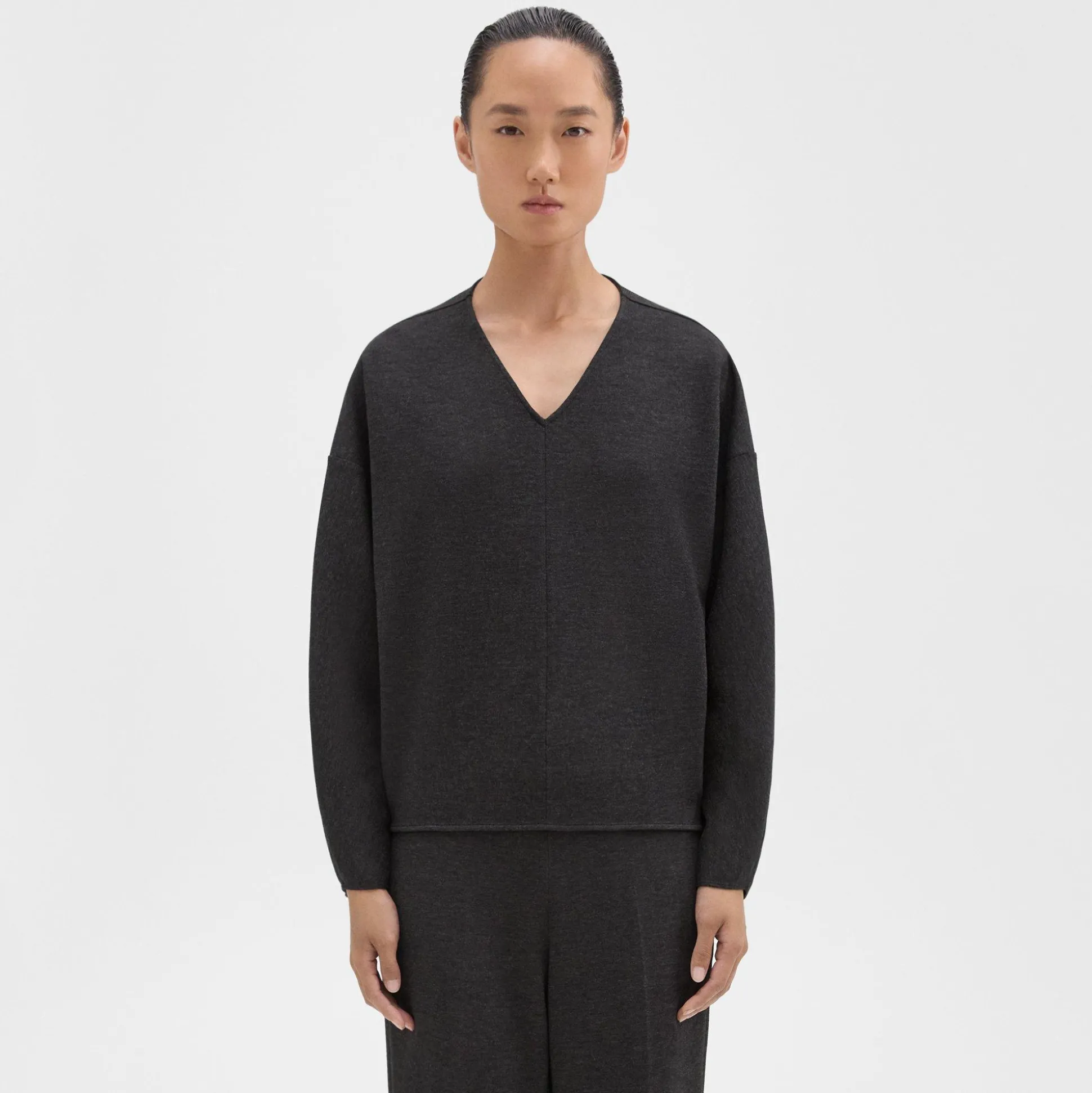 Theory Sculpted V-Neck Top In Double-Knit Jersey-Women Tops|T-Shirts