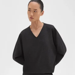 Theory Sculpted V-Neck Top In Double-Knit Jersey-Women Tops|T-Shirts