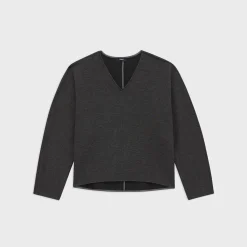 Theory Sculpted V-Neck Top In Double-Knit Jersey-Women Tops|T-Shirts