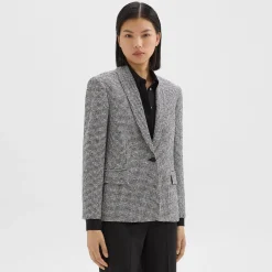 Theory Shawl Collar Blazer In Houndstooth Viscose-Blend-Women Blazers + Jackets