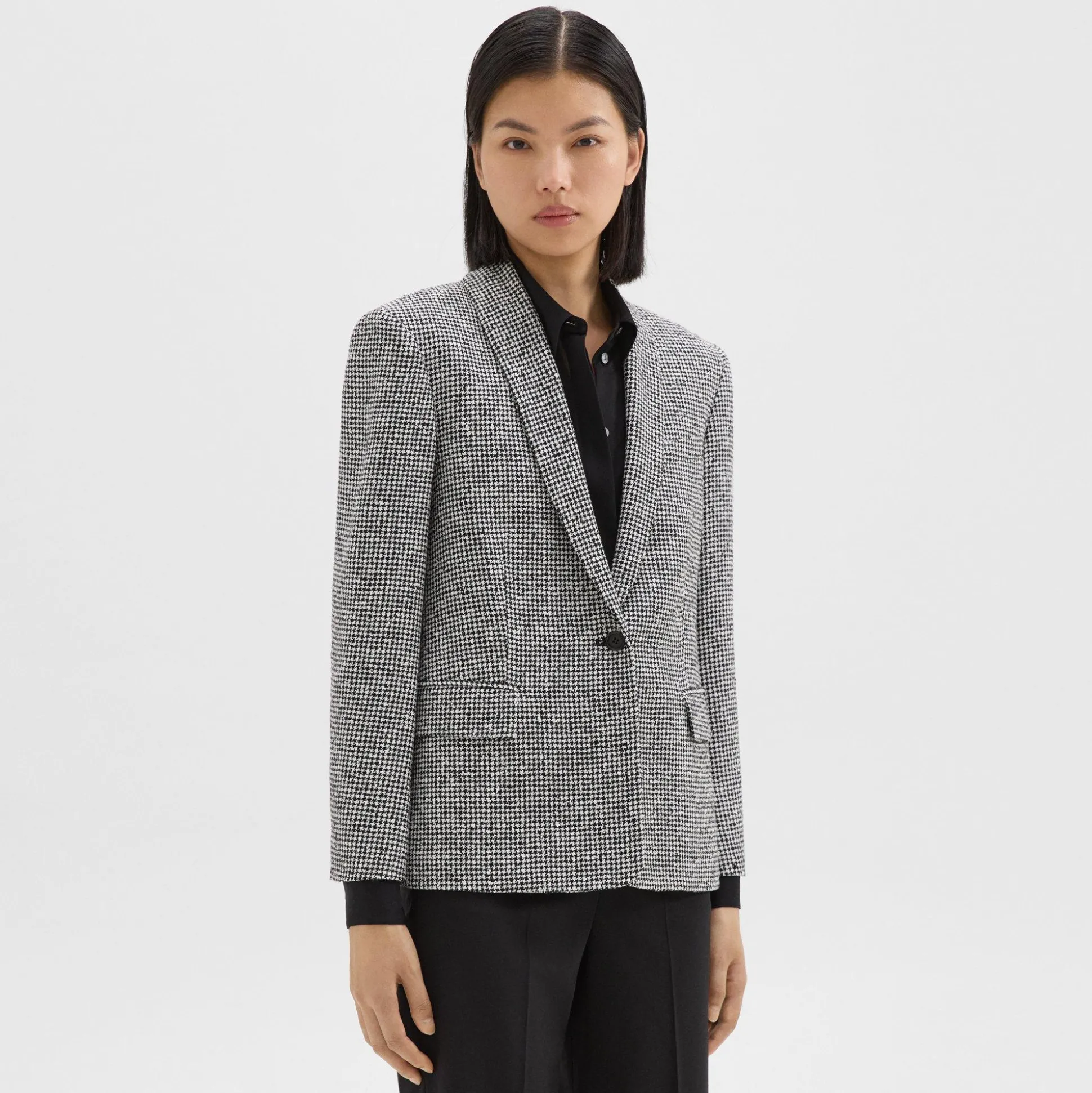 Theory Shawl Collar Blazer In Houndstooth Viscose-Blend-Women Blazers + Jackets