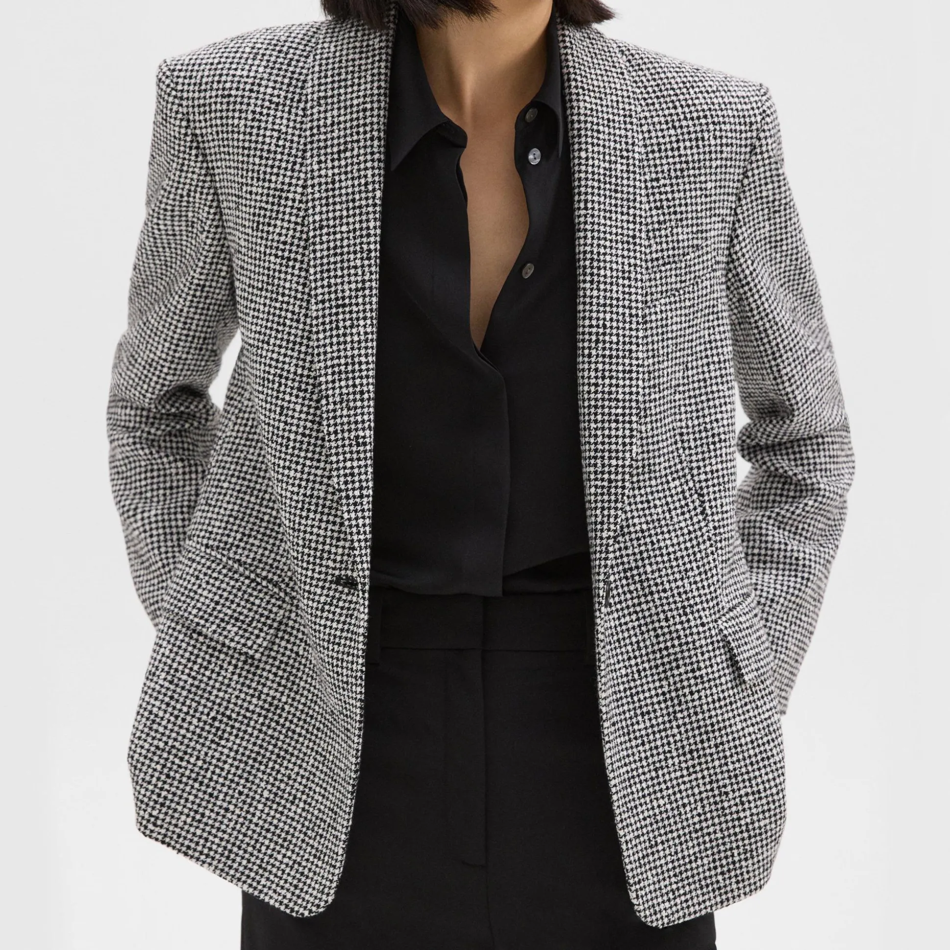 Theory Shawl Collar Blazer In Houndstooth Viscose-Blend-Women Blazers + Jackets
