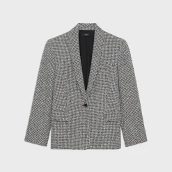 Theory Shawl Collar Blazer In Houndstooth Viscose-Blend-Women Blazers + Jackets