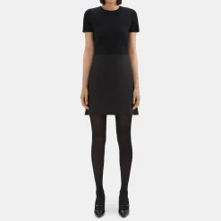 Theory Short-Sleeve Combo Dress In Double Weave-Women Dresses