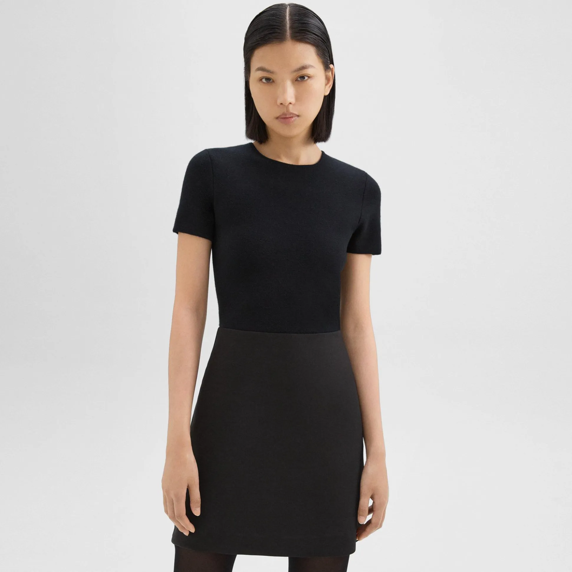 Theory Short-Sleeve Combo Dress In Double Weave-Women Dresses