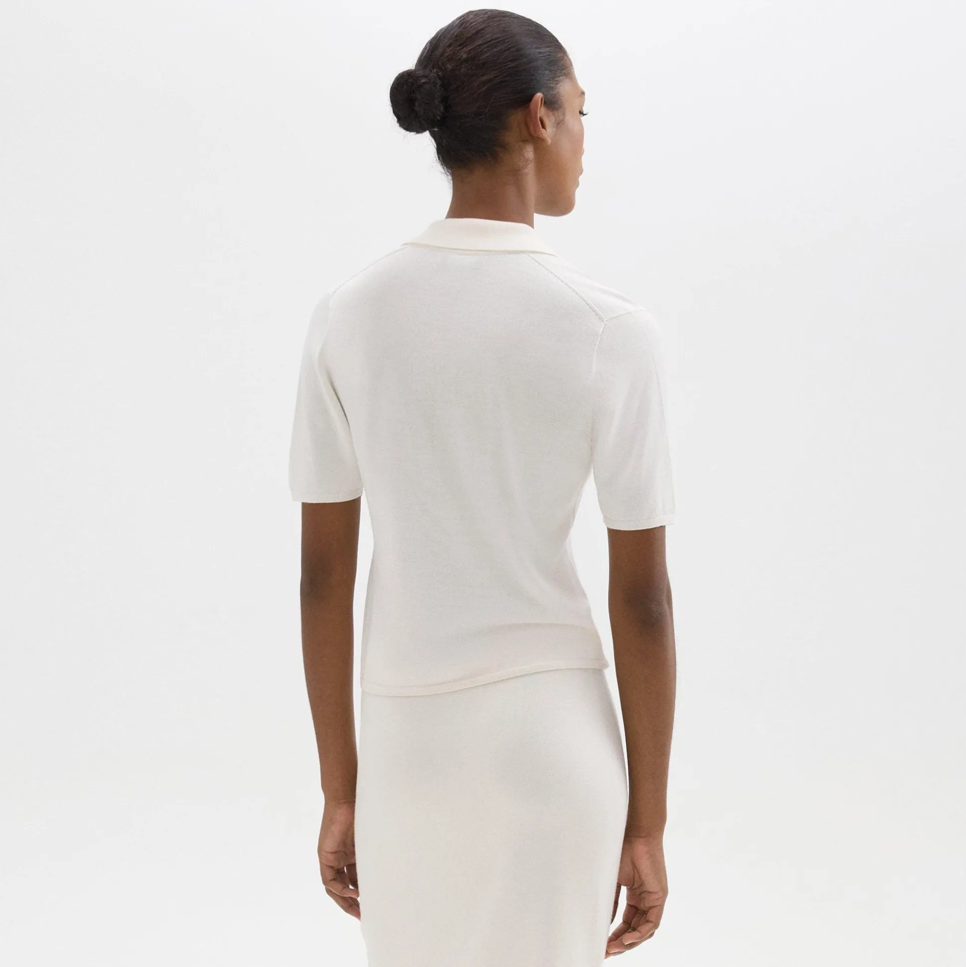 Theory Short-Sleeve Polo Sweater In Regal Wool-Women Sweaters + Cardigans