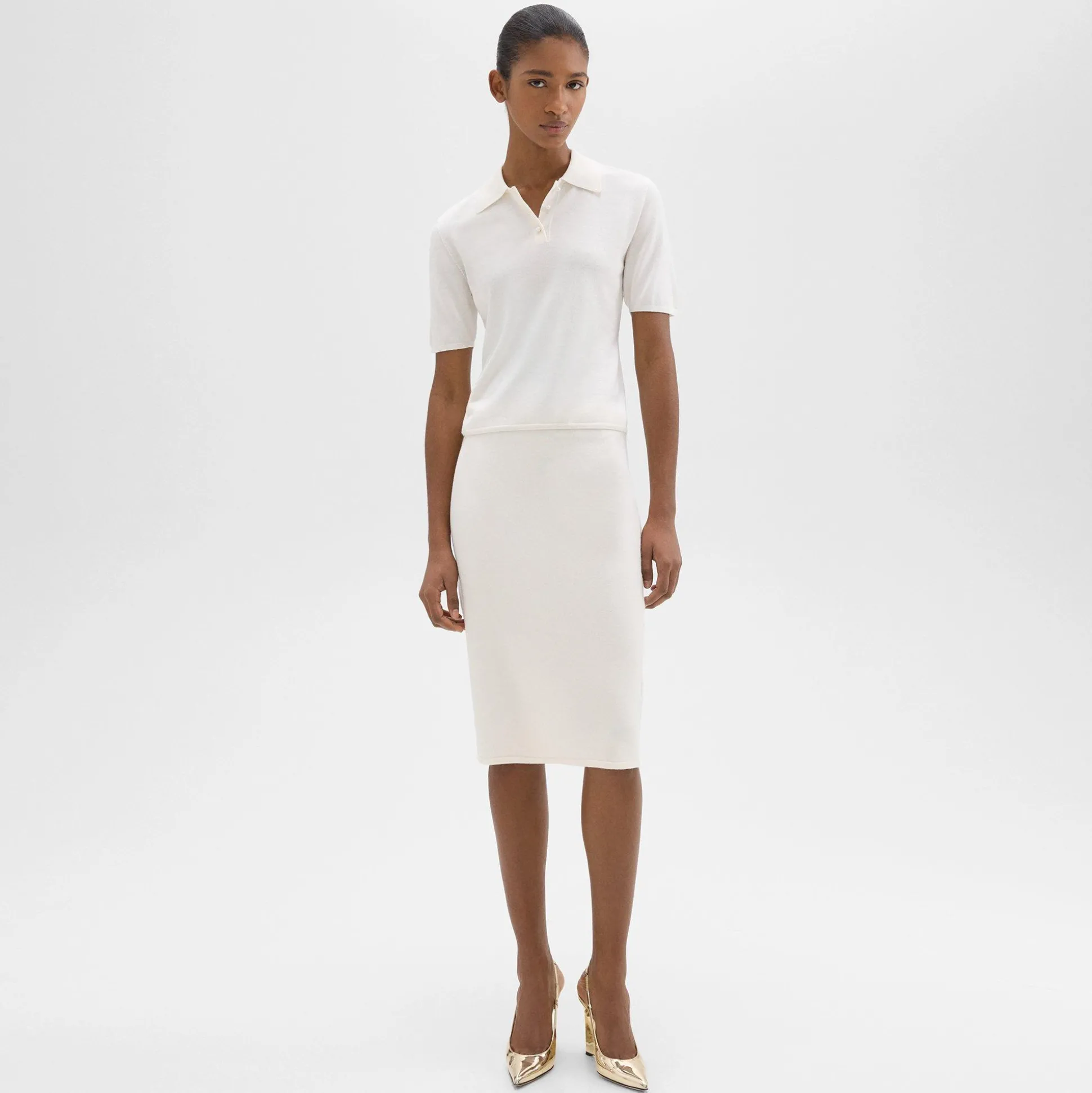 Theory Short-Sleeve Polo Sweater In Regal Wool-Women Sweaters + Cardigans