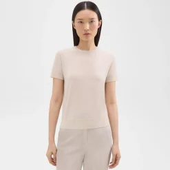Theory Short-Sleeve Sweater In Regal Wool-Women Sweaters + Cardigans