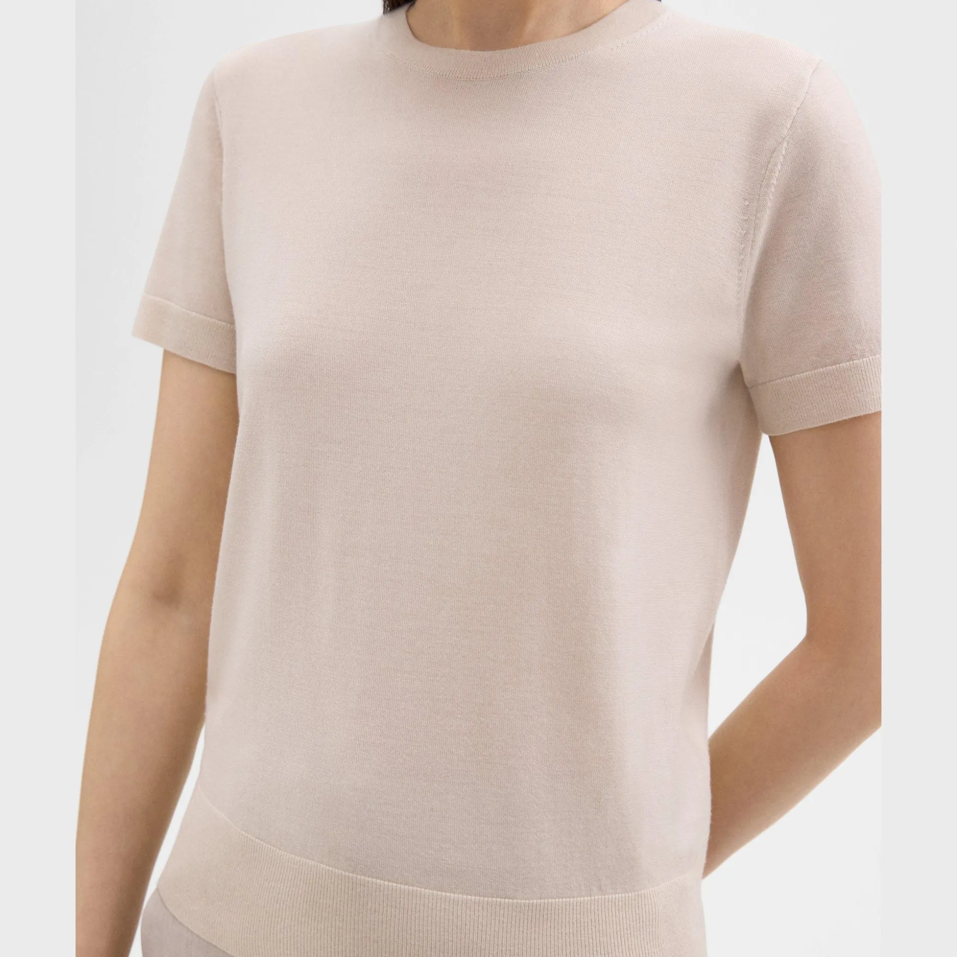 Theory Short-Sleeve Sweater In Regal Wool-Women Sweaters + Cardigans