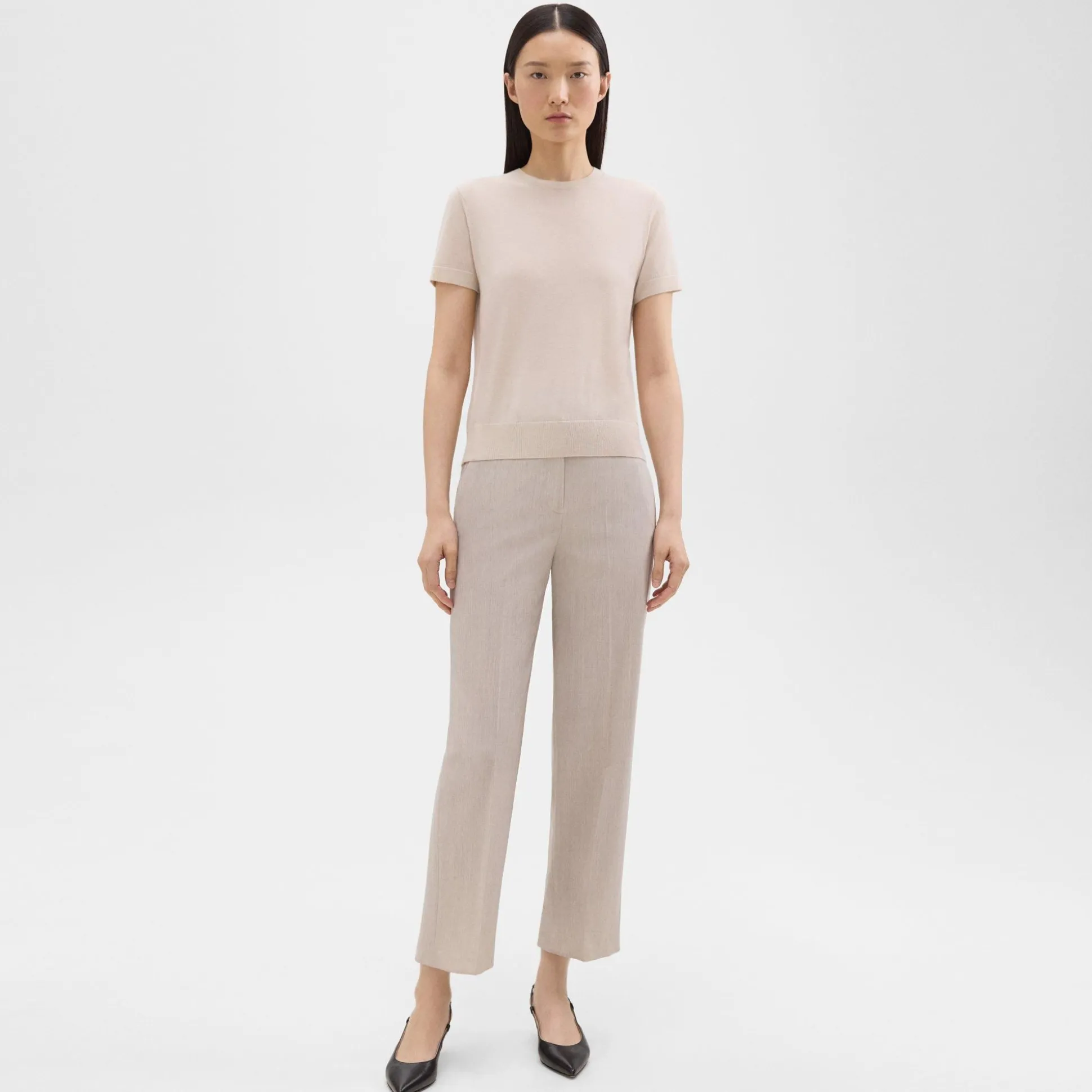 Theory Short-Sleeve Sweater In Regal Wool-Women Sweaters + Cardigans