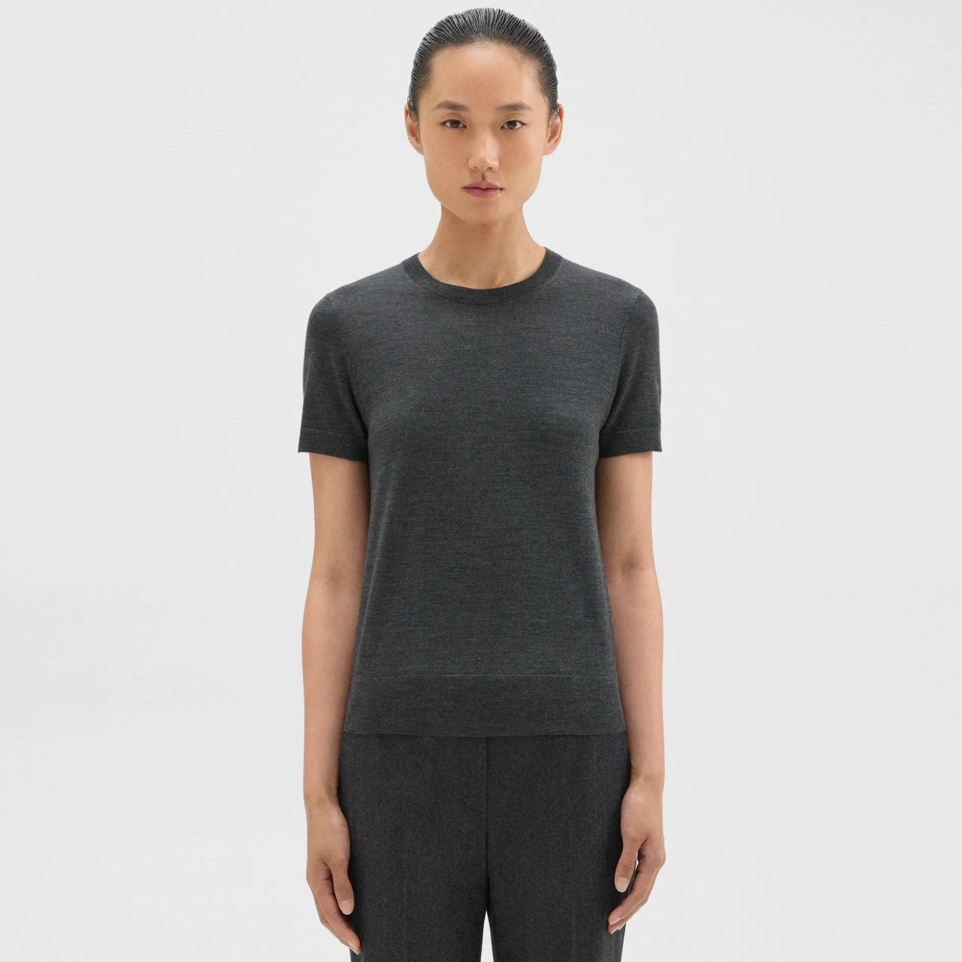 Theory Short-Sleeve Sweater In Regal Wool-Women Sweaters + Cardigans