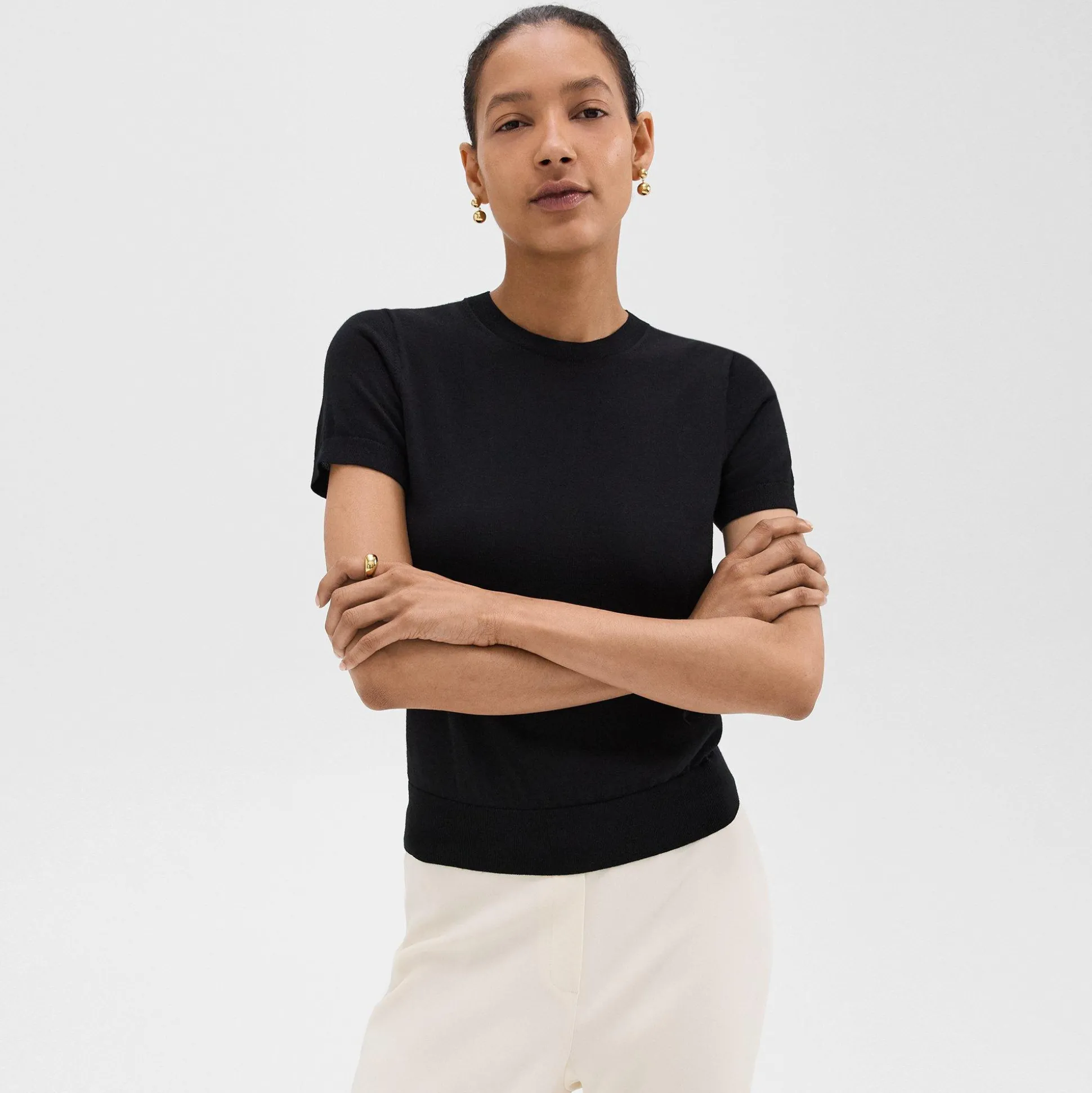 Theory Short-Sleeve Sweater In Regal Wool-Women T-Shirts|Sweaters + Cardigans