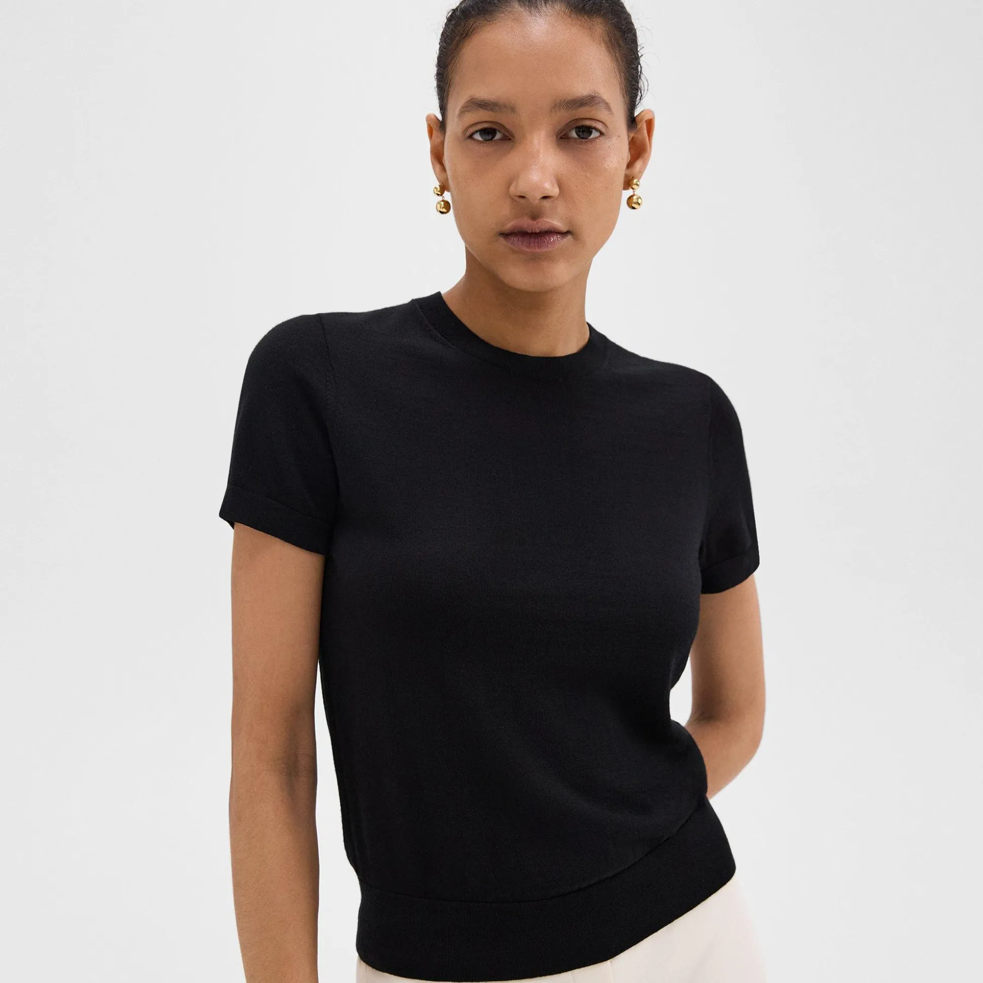 Theory Short-Sleeve Sweater In Regal Wool-Women T-Shirts|Sweaters + Cardigans
