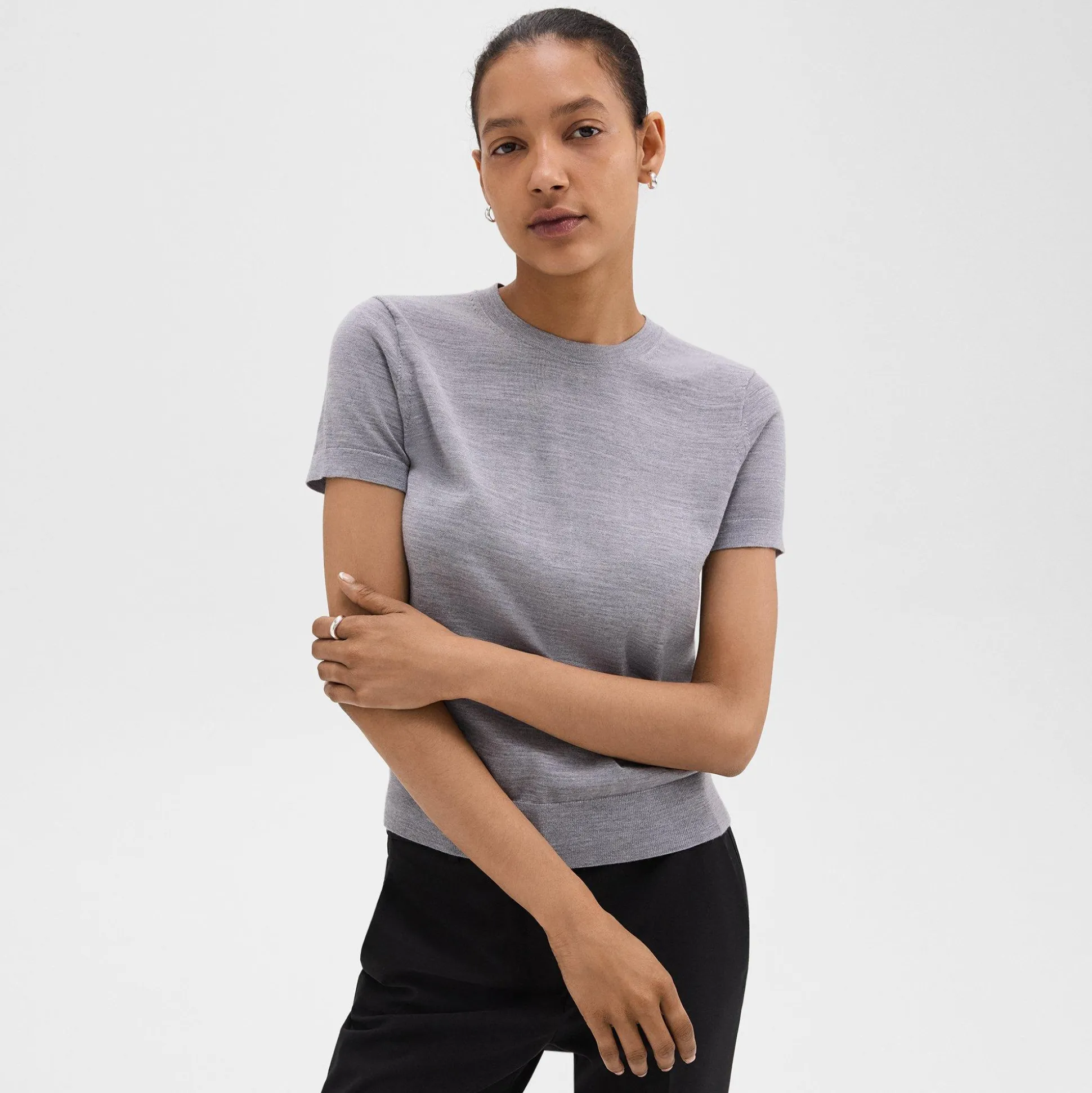 Theory Short-Sleeve Sweater In Regal Wool-Women Tops|T-Shirts